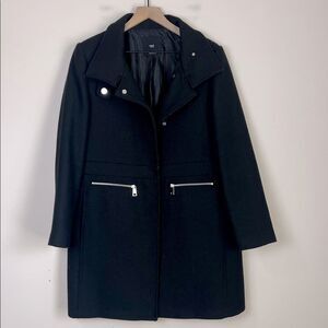 Mango Wool Blend Midi Coat Jacket High Collar Size Large